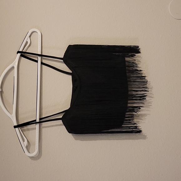 Forever21 Black Crop Top w/ Fringe - Picture 1 of 4